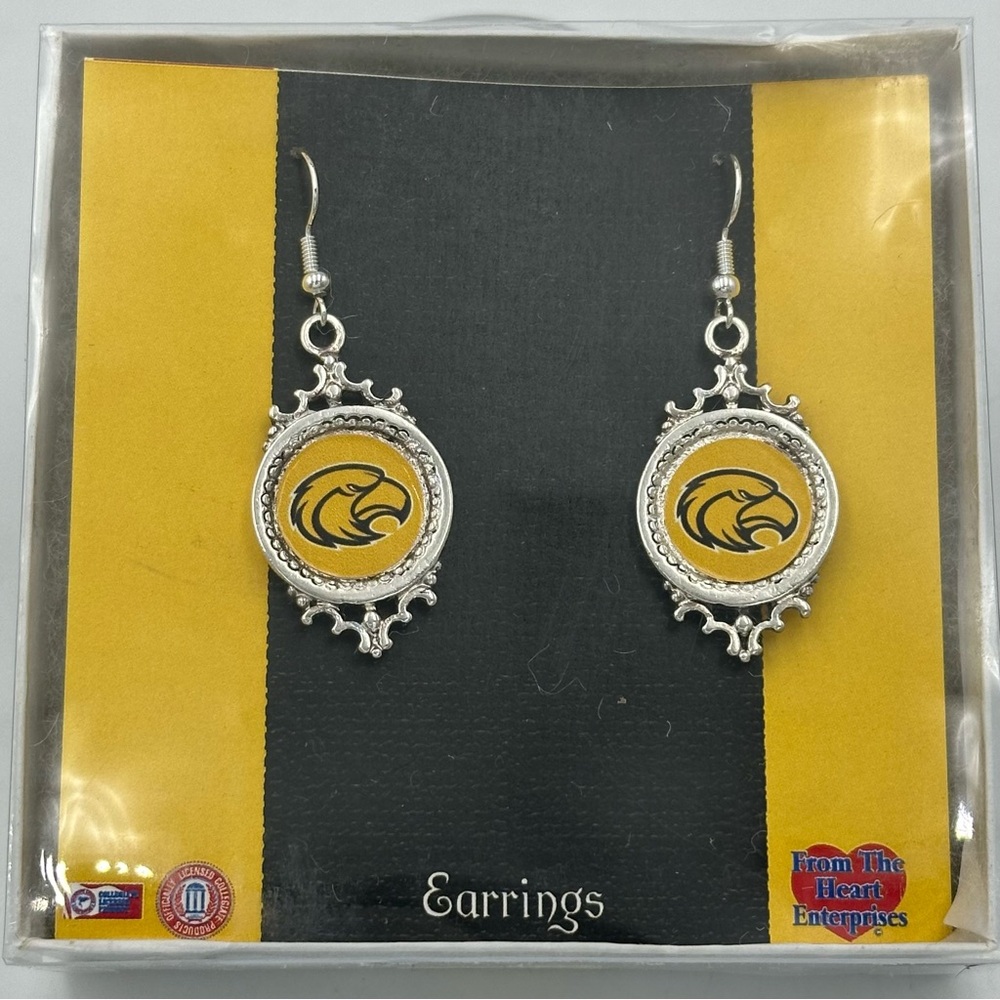 University of Southern Mississippi Miss Golden Eagles Dangle Earrings